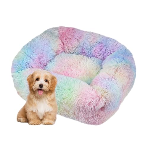 DOTBUY-SHOP Dog Bed Washable, Soft Comfy Cat Bed Macaroon Color Rectangular Dog Bed, Pet Bed With Slip-Resistant Bottom, Orthopedic Dog Beds Gift for Small Dogs Cats (XL,Rainbow)