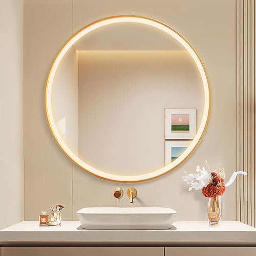Miroir maquillage rond éclairé haut de gamme or 91 cm désembueur tactile - 2