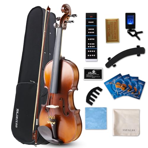 Violin 1/2 Set, Beginner Violin for Kids,Students,1/2 Violin with spruce,Maple and Pure Ebony accessories,1/2 Size Solid Violin for Beginner Ages 5-9 Gift,Decoration(Natural-1/2)