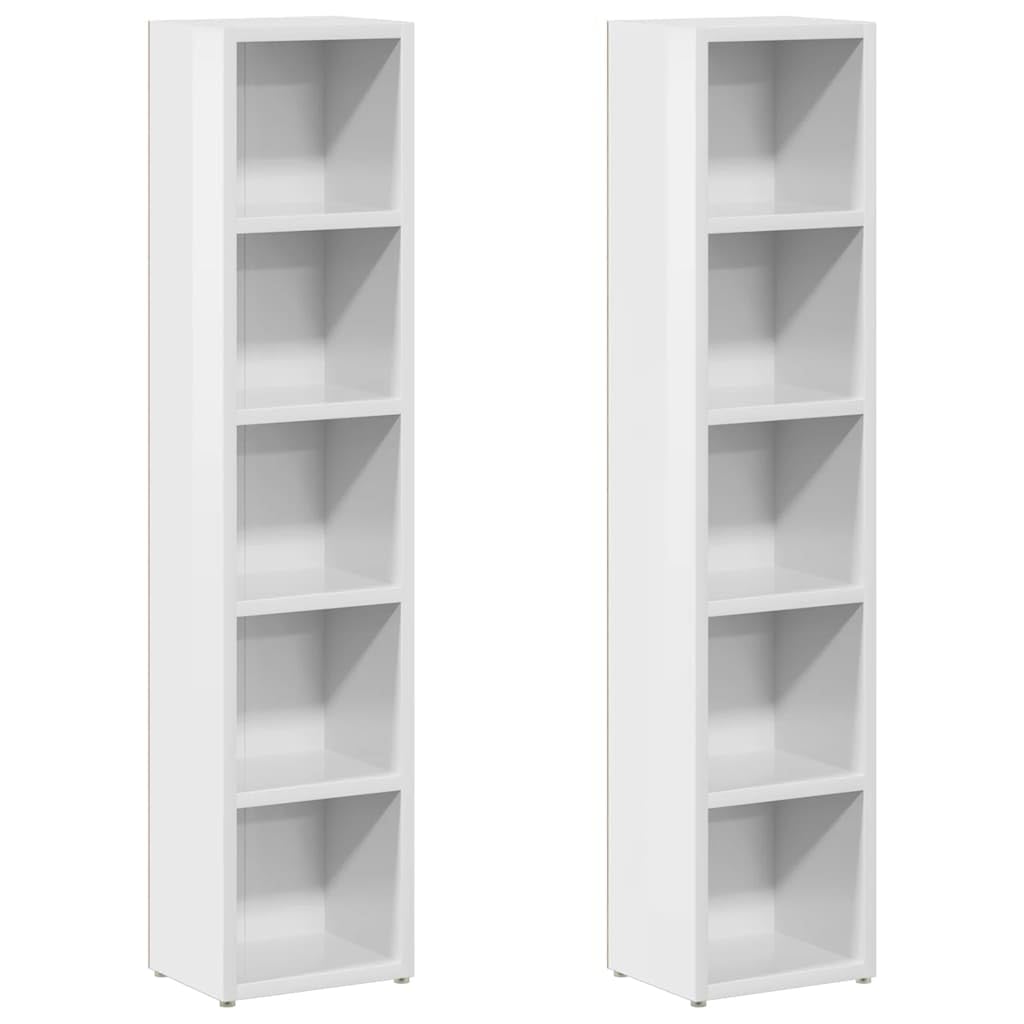 vidaXL CD-Regal, 2er-Set, 21x16x93,5 cm, Hochglanz Weiß, Holzwerkstoff, Vitrinenschrank mit Fach, Aufbewahrungsschrank für Wohnzimmer, Bücherregal, CD-Aufbewahrung, Media Organizer