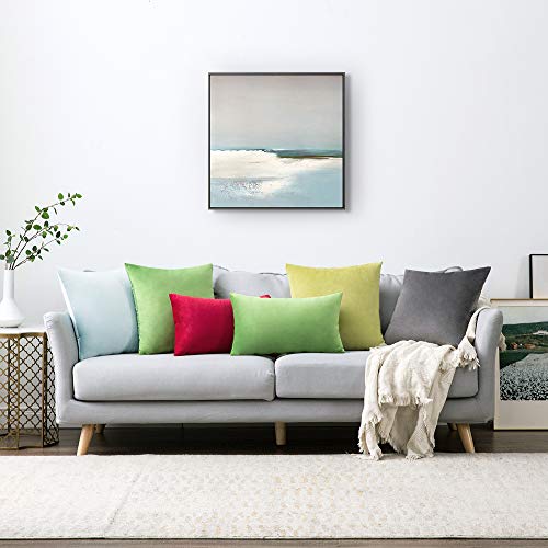 Image of MIULEE Pack of 2 Velvet Pillow Covers Decorative Square Pillowcase Soft Solid Cushion Case for Sofa Bedroom Car 12 x 20 Inch Apple Green
