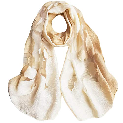 iEverest Foulard Soie et Lin Femme Écharpe Châle de Plage Hijab Soie et Lin Femme Echarpes Elégant Wrap Motif de Broderie Design Creux (Beige, 190 * 70 cm) Cover