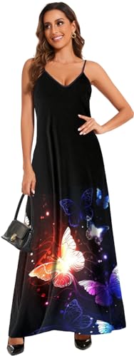 Image of Women's Maxi Sunflower Dresses Sleeveless Long Tie Dye Dress Casual Sundresses with Pockets