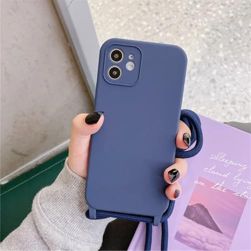 Étui silicone liquide avec cordon pour iPhone 11 Pro bleu marine