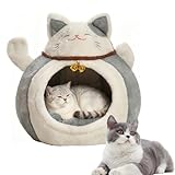 KBIBCK Katzenhöhle Katzenbett, Katzenhaus Indoor, 36x44 cm Katzenbett Flauschig Höhle, Katzenhöhlenbett mit Glocke & Waschbaren Kissen, Warm Katzenhaus Weich Katzennest Bett für Katzen Kätzchen Welpen