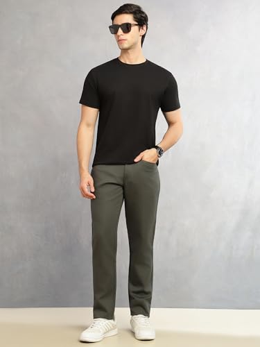 Image of Thomas Scott Men's Smart Straight Fit Chinos Trouser | Mid-Rise | Solid | 5-Pocket Design | Woven Fabric