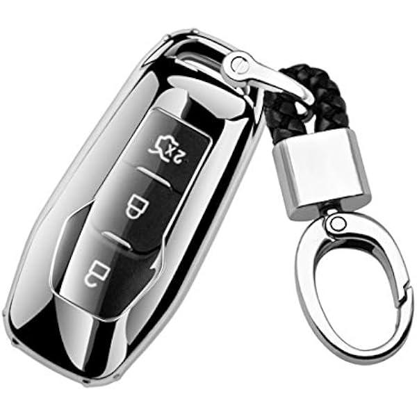 ontto Smart etui na kluczyki samochodowe do Forda Mondeo Ka Fiesta Focus Galaxy Mustang Kuga Eco-Sport z 3 przyciskami, etui na klucze, miękkie tworzywo TPU Keyless Go, pudełko na klucze, ochrona kluczyka, srebro
