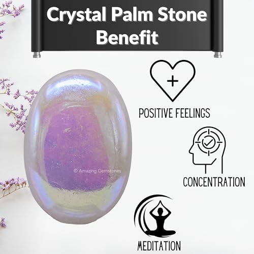 Image of Amazing Gemstone Angel Aura Quartz Crystals and Healing Stones - Large Palm Stone Crystals Piedra - Crystal for Good Luck, Positive Energy, Meditation - Unique Stocking Stuffers, Gifts for Women, Men