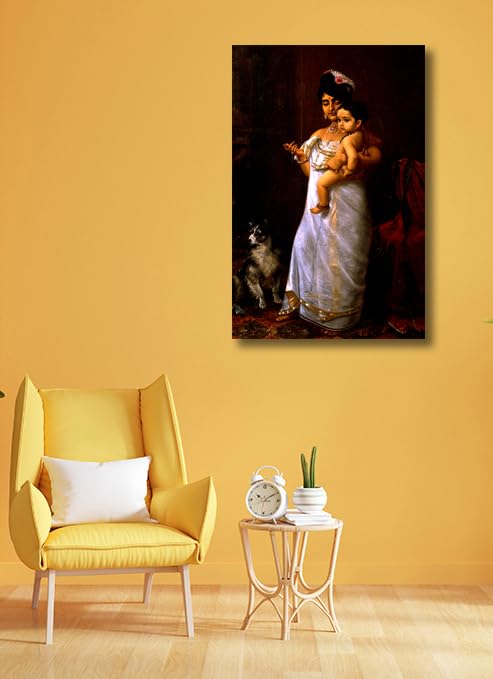 Image of Sikhash Raja Ravi Varma Canvas Paintings Classic Art, Indian Art, Famous Artist, Wall Painting for Living Room, Bedroom, Unframed, Multicolor Fabric - 23x15 inches (58x38 cms, Here Comes Papa)