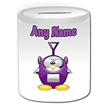 Regalo personalizado – Tinky Winky caja de dinero (pingüino disfraz de personajes de dibujos animados Tema de diseño, color blanco) – cualquier nombre/mensaje en su único – Silly Funny Novelty