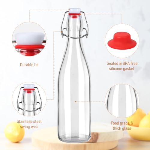 Miukada 16 oz 10 Pack Swing Top Glass Bottles, Flip Top Brewing Bottle with Airtight Stopper Lids for Fermentation, Soda, Kombucha, Juice, Kefir, Wine - Thumbnail 4