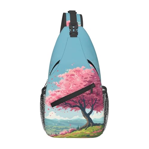 Mochila tipo sling Cherry Blossom Landscape para mujer y hombre miniatura 1