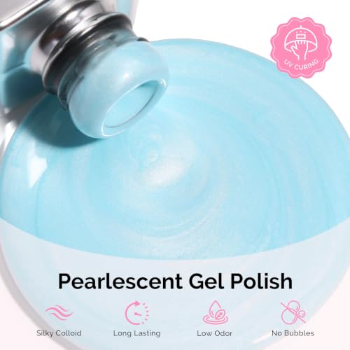 Image of MelodySusie Baby Blue Pearl Gel Nail Polish,0.5fl oz Soak Off UV LED Drawing Shimmer Gel Polish Soak Off Swirl Shell Thread Effect Gifts for Women Nail Art Manicure Salon DIY Nail Design-A1115