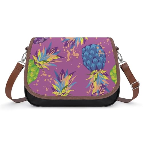 Sac messager imperméable en cuir motif ananas pour femme