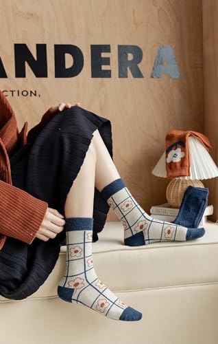 Image of Wool Socks for Women Thick Knit Vintage Cute Floral Crew Socks | Soft and Breathable, Cute Floral Design