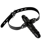 Double Dildo Mouth Gag,SM Dildo Gag Double-Cock Lockable Realistic Penis Gag with Adjustable Leather Strap Fetish Bondage Silicone Penis Dildos Restraint Mouth Gag for Blowjob, Anal, Lesbian,SM