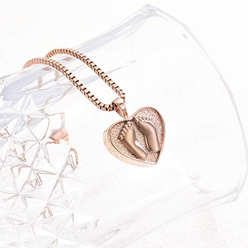 XSMZB Always in My Heart Baby Feet Ashes Keepsake Urn Pendant Necklace Cremation Urns Memorial Jewelry (Rose Gold-1)