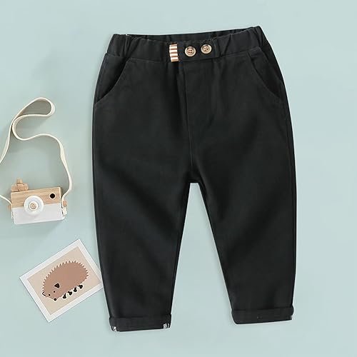 Toddler Boys Cargo Sweatpants with Cuff Solid Color Elastic High Waist Baggy Jogger Pants Loose Casual Trousers2