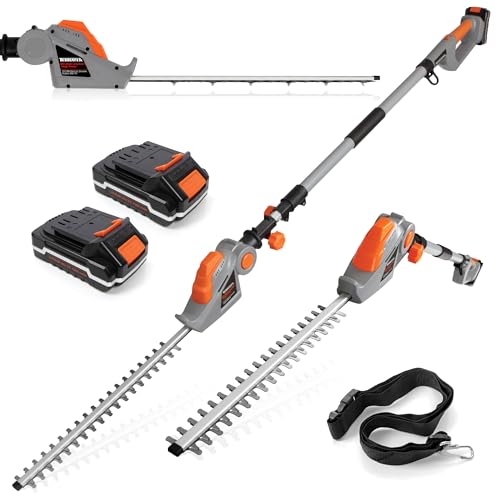 Terratek Cordless Hedge Trimmer Long Reach 20V 1HR Fast Charge, 2.4m Telescopic Hedge Trimmer...