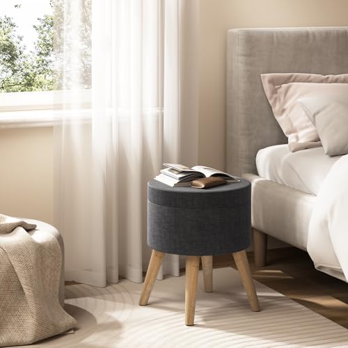 Tabouret Rond Lin Rangement 8L, pieds bois WOLTU