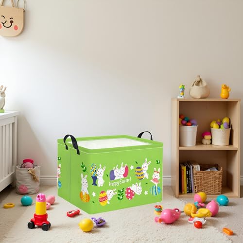 Image of Rectangular Easter Basket Easter Gift Basket for Kids Baby Storage Basket Cute Toy Storage Bin Organizer Shelf Book Basket Easter Room Decor(Green Easter Basket)