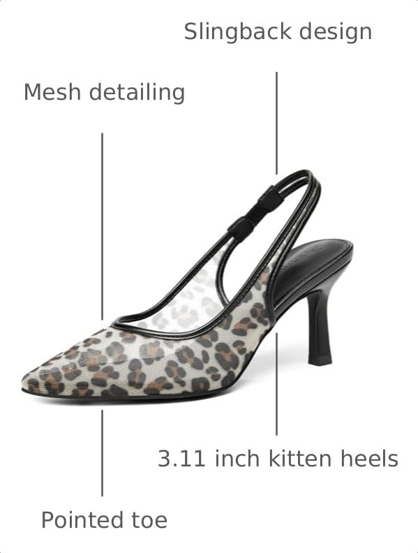 Image of Coutgo Womens Mesh Slingback Kitten Heels Pointed Toe Low Heel Pumps Sexy Dress Shoes