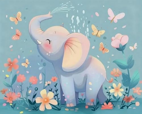 Kit Broderie Diamant Éléphant avec Fleurs 40x50cm Canevas DIY Arts