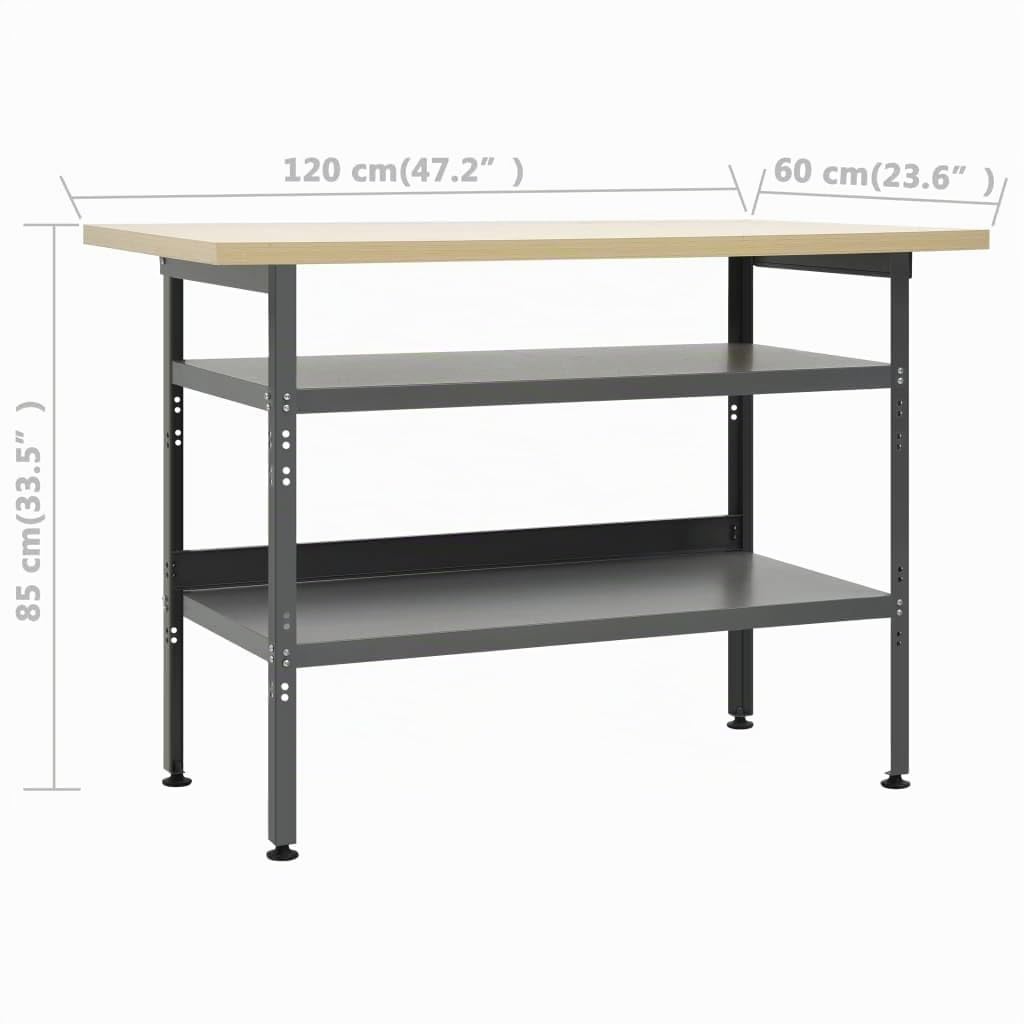 vidaXL Banco de Trabajo Garaje Herramientas de Trabajo Mesa Estación Superficie Grande Plataforma Estable de Acero Gris 120x60x85 cm