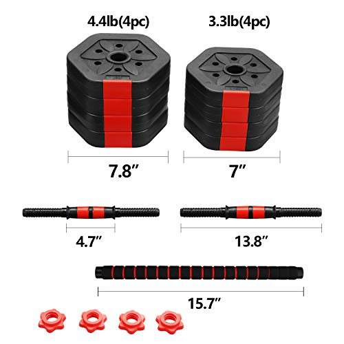 ZENOVA Dumbbells, Adjustable Weight Sets 33 Lbs, Gym Workout Exercise Weight Set with Connecting Rod,Lifting Dumbbells Used As Barbell for Man Woman Gym Workouts (33)