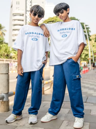 Image of Nap Chief Kids Unisex Cotton Printed Oversized Fit Co ord Set for Boys & Girls, Tshirt & Joggers Set for Casual Wear