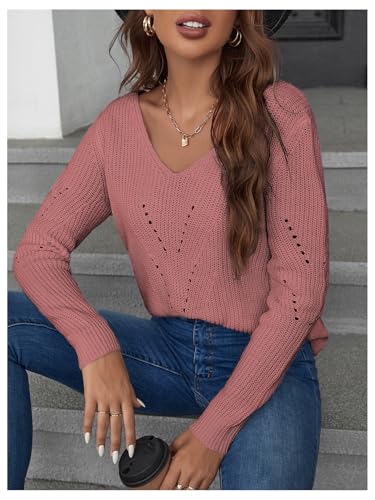 SOLY HUX Women's Sweaters Lace Bow Back Long Sleeve V Neck Pullover Casual Jumper Tops4