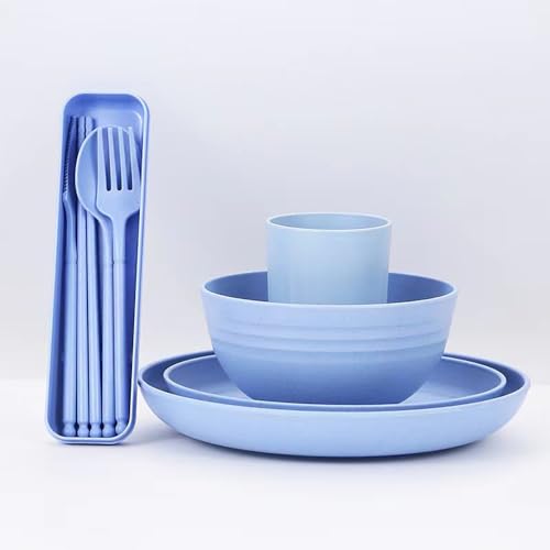 Wheat Straw Dinnerware Sets, Microwave & Dishwasher Safe Unbreakable Dinnerware Set Reusable Dishware Sets, Lightweight Camping Dishes, Plates, Cups, Cereal Bowls,Camping Bowls