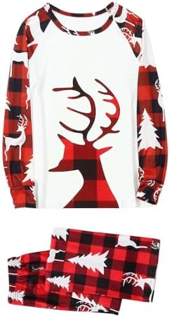 Christmas Matching Family Pajamas Sets Funny Christmas PJ’s with Letter Plaid Printed Long Sleeve Tee and Bottom Wear
