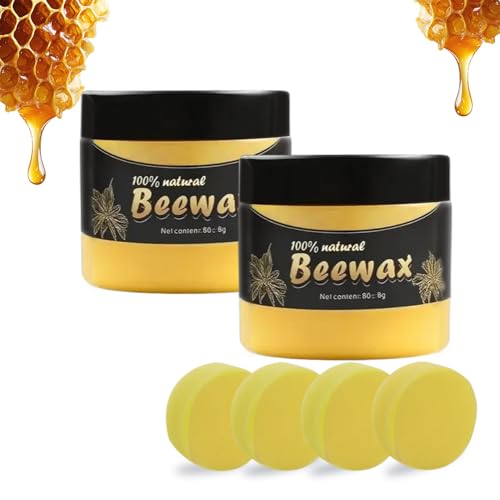Möbelpflege Bienenwachs, Natürliche Holzpflege Bienenwachs Wasserdicht Abriebfest zur Möbelpflege & Holzschutz von Holzmöbeln, Poliermittel für Holz und Möbel 2pcs mit 4 Schwamm