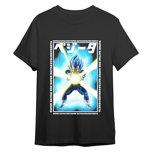 Comic Studio | Dragon Ball Super Camiseta | Vegeta Super, Sayan God Super, Sayan | Negro | XL