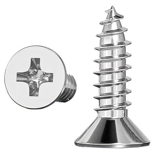 ORTAVA Tornillos de acero inoxidable para madera, M4,8 x 13, tornillos para madera, tornillos de montaje rápido, tornillos para madera, tornillos de cabeza plana para madera, 100 unidades de acero