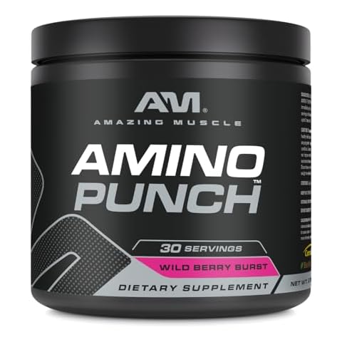 Amazing Muscle Amino Punch + Hydration Electrolyte Blend | 5500 Mg | 30 Servings | Amino Acid Supplement for Men & Women | Contains Beta Alanine, L- Arginine, Caffeine, Bioperine | Wild Berry Flavor Cover