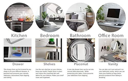 Image of Ash & Roh - Anti Slip Drawer Mat for Shelf and Shelves, Strong and Durable Non-Adhesive Grip Liner Mat for Bedroom Wardrobe Cabinet and Kitchen Place mats (30x300) (Gray)