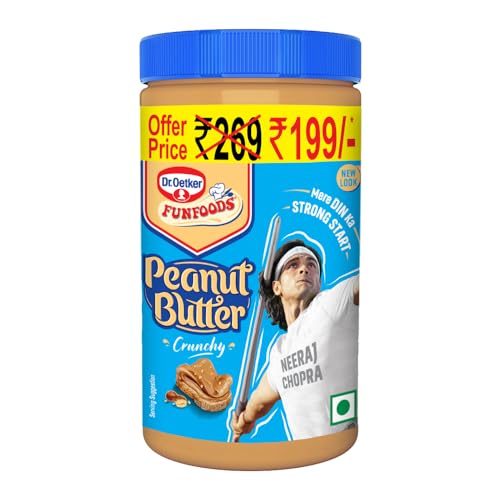 Image of Dr. Oetker FunFoods Peanut Butter Crunchy,750G|91% Roasted Peanuts|25% Protein per 100G|Source Of Vitamin E,B3 & B6|Nutty & Sweetened Nut Butter|Plant-Based Protein Spread