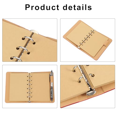 Image of PATIKIL 6 Ring Binder Cover, 2 Pack A7 Kraft Leather Notebook Binder Mini Refillable Loose Leaf Personal Planner with 50 Sheets Paper, Red