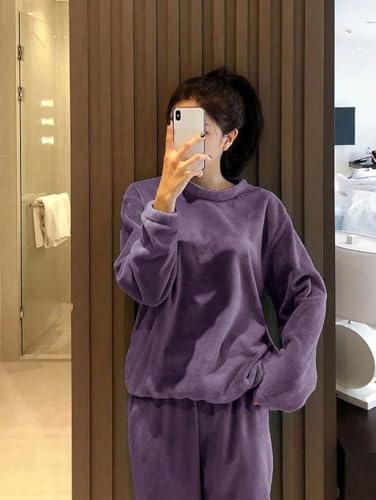 Image of KOTTY Women's Fleece Tracksuit Set | Woolen Co-ord Sweatpants for Winter | Loose Fit Winterset for Ladies