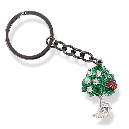 Porte-clés coccinelle chat arbre vert argenté, idée cadeau idéale