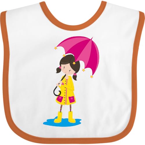 inktastic Girl in Raincoat, Girl with Umbrella, Brown Hair Baby Bib