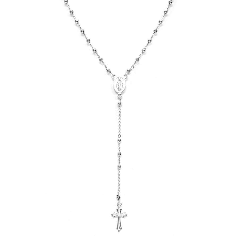 Linea Italia Gioielli - Collana Rosario in Argento 925 con Croce e Medaglietta Madonna - Made in Italy