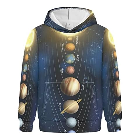 Linomo Unisex Kids Hoodies Planet Solar System Sweaters Pullover Hoodies Hooded Sweatshirt for 4-10 Years Boy Girl Multicolor Cover