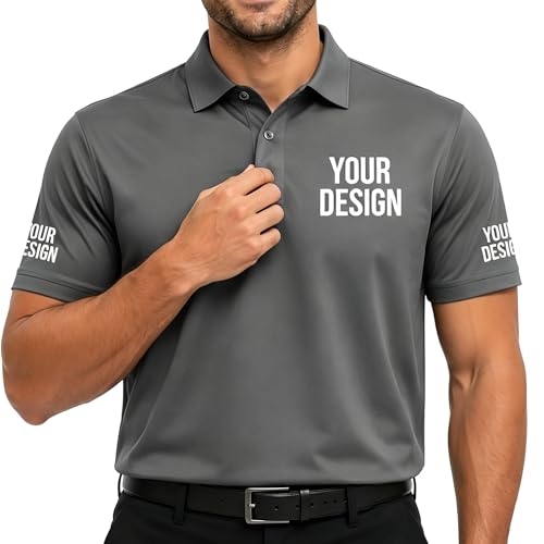Custom Polo Shirts for Men & Women Design Your Own Personalized Golf Jersey Dry Fit Short Sleeve Shirt with Custom Text Name Photo & Logo Embroidered & Printed Front & Back (Dark Gray)