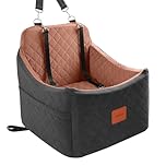 INDYBUD Dog Car Seats for Small Medium Dogs, Portable Detachable Washable Puppy Car Seat for Dog Up to 35lbs, Pet Booster Seat with Storage Pockets and Safety Belt (Black/Brown, Medium)