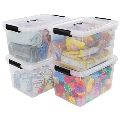 Hommp 5 Liter Clear Storage Box, 4-Pack Plastic Latching Box with Lid Cover
