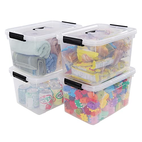 Hommp 5 Liter Clear Storage Box, 4-Pack Plastic Latching Box with Lid