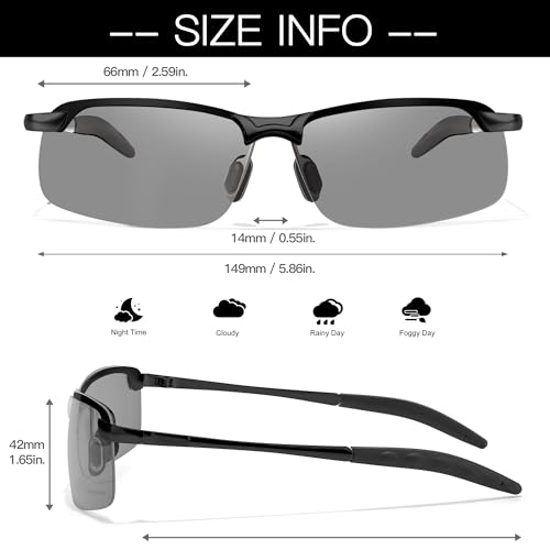 Image of Myiaur Polarized Photochromic Z87 Sunglasses for Men, Day and Night Safety Sun Glasses UV 400 Protection